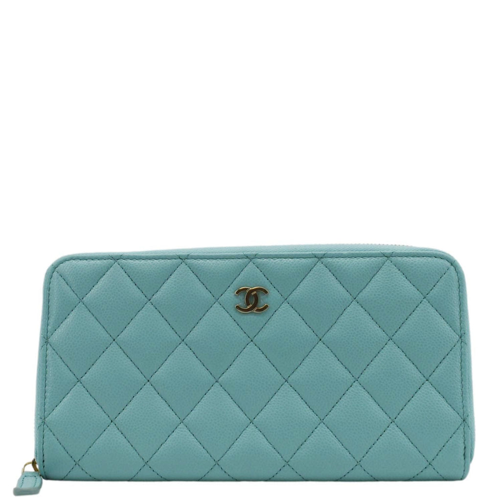 Chanel Zip Around Quilted Caviar Leather Wallet Turquoise