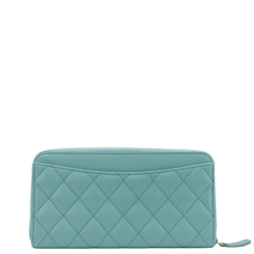Chanel Zip Around Quilted Caviar Leather Wallet Turquoise