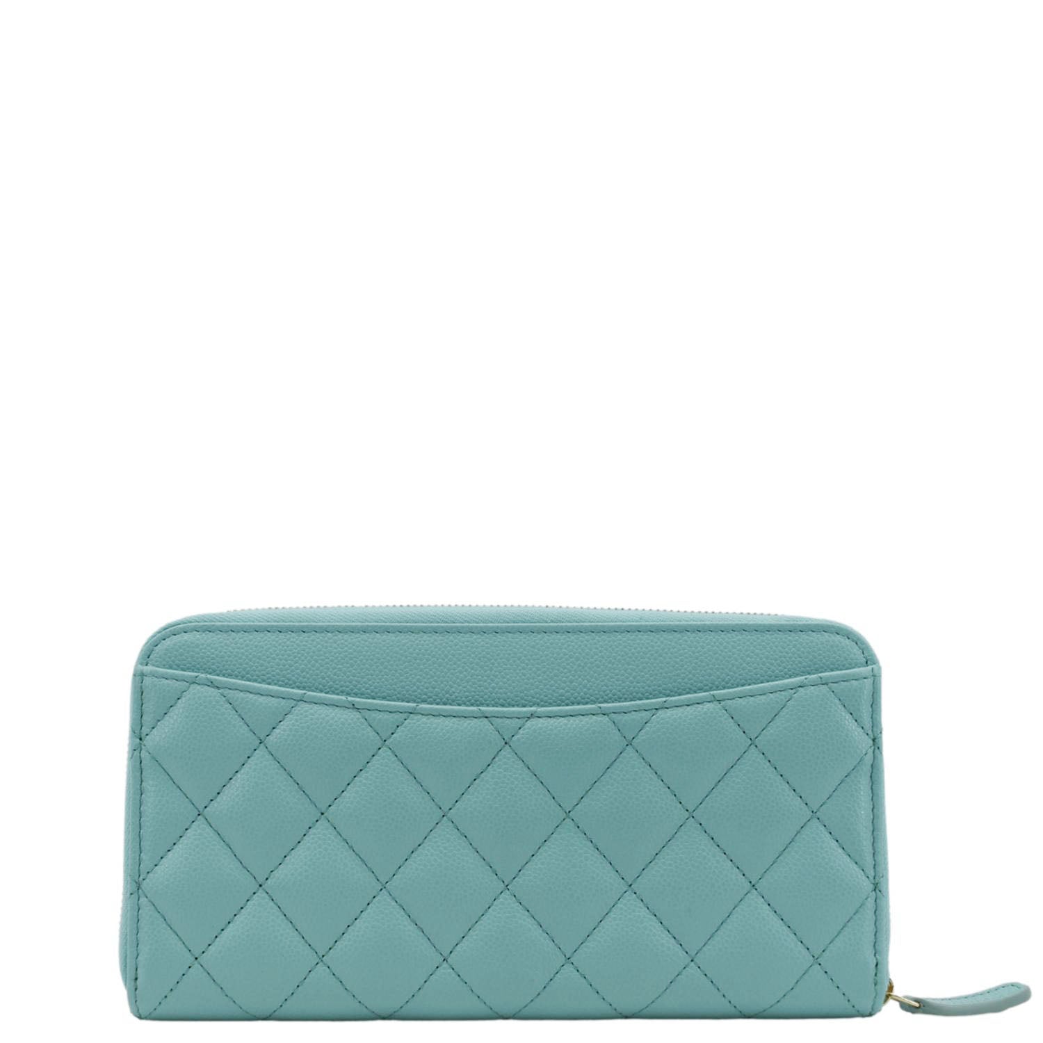 Chanel Zip Around Quilted Caviar Leather Wallet Turquoise