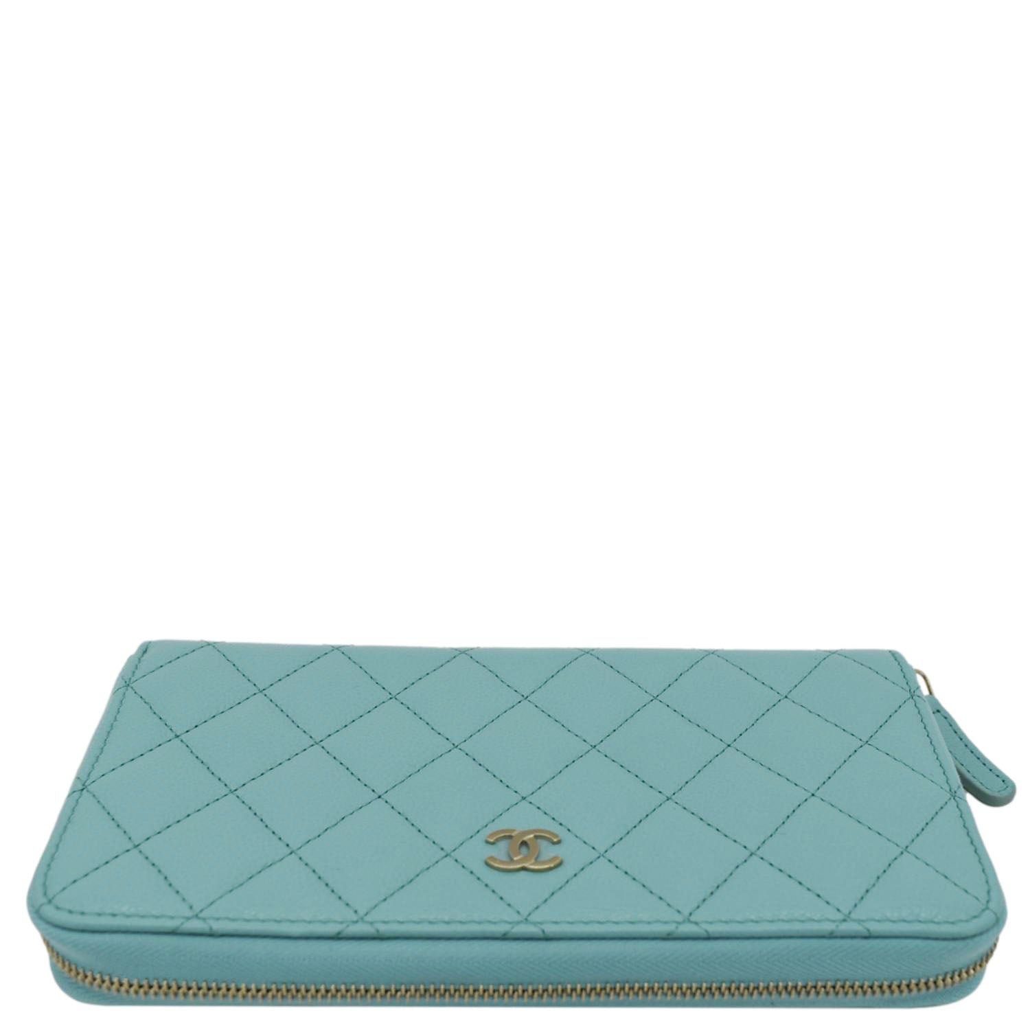 Chanel Zip Around Quilted Caviar Leather Wallet Turquoise