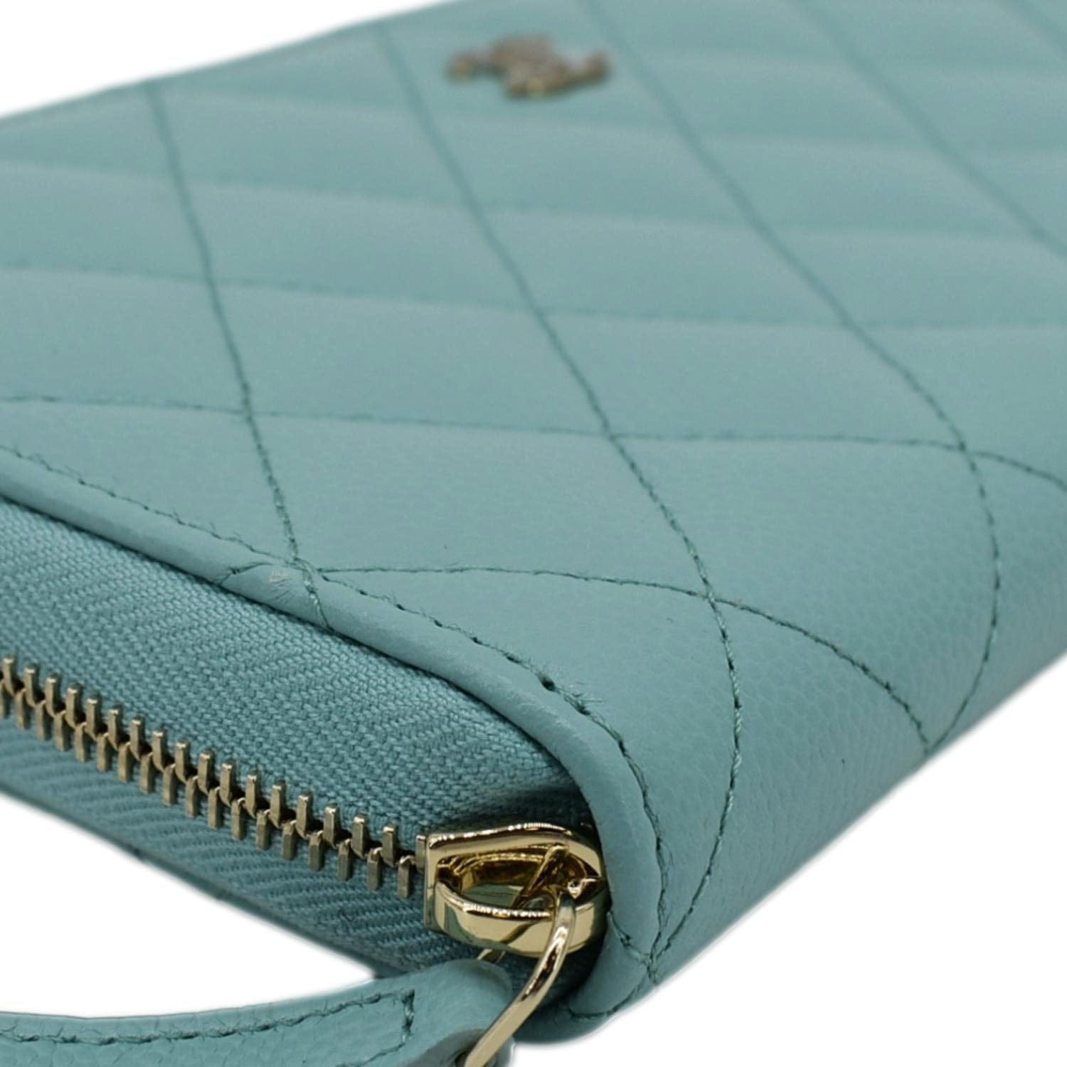 Chanel Zip Around Quilted Caviar Leather Wallet Turquoise