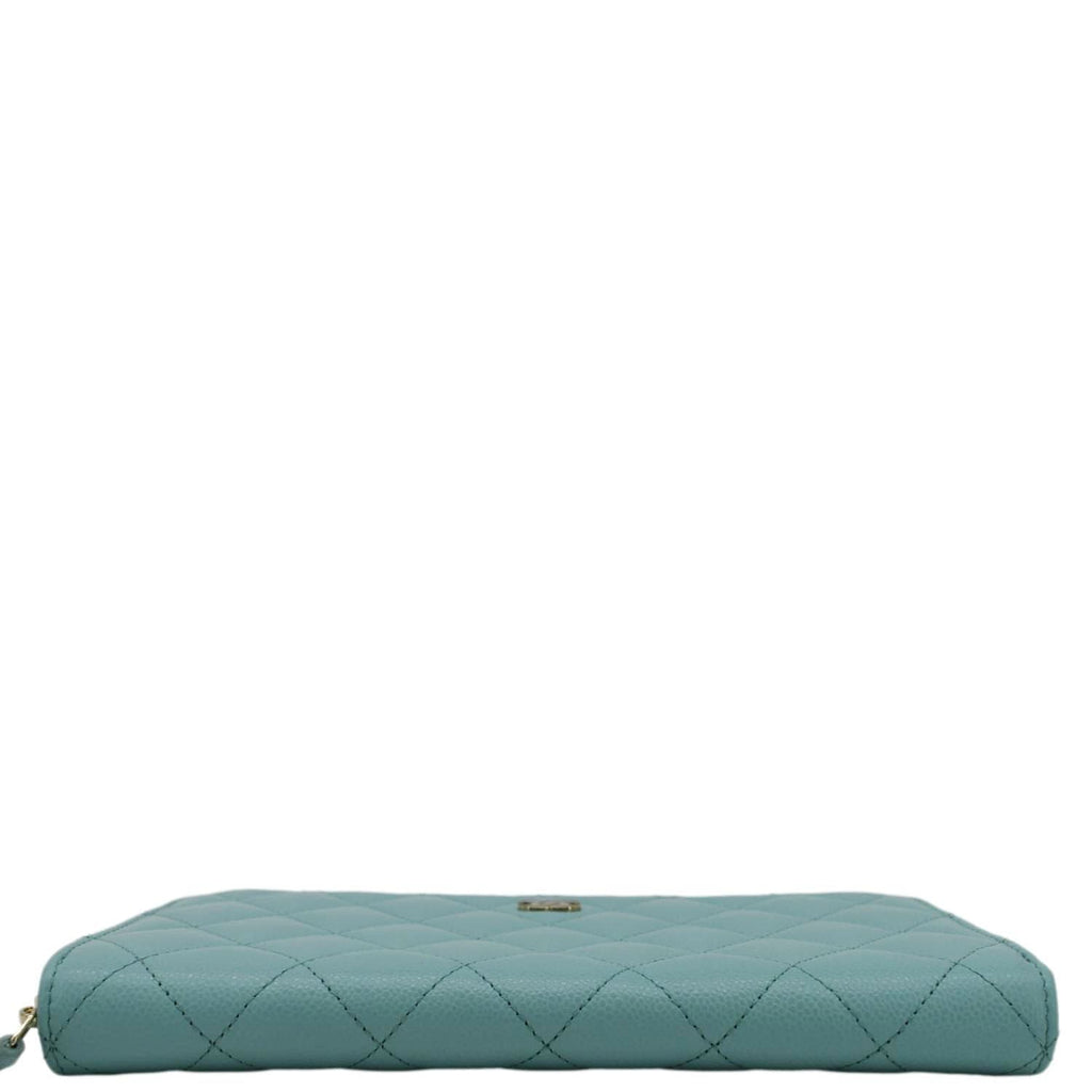 Chanel Zip Around Quilted Caviar Leather Wallet Turquoise