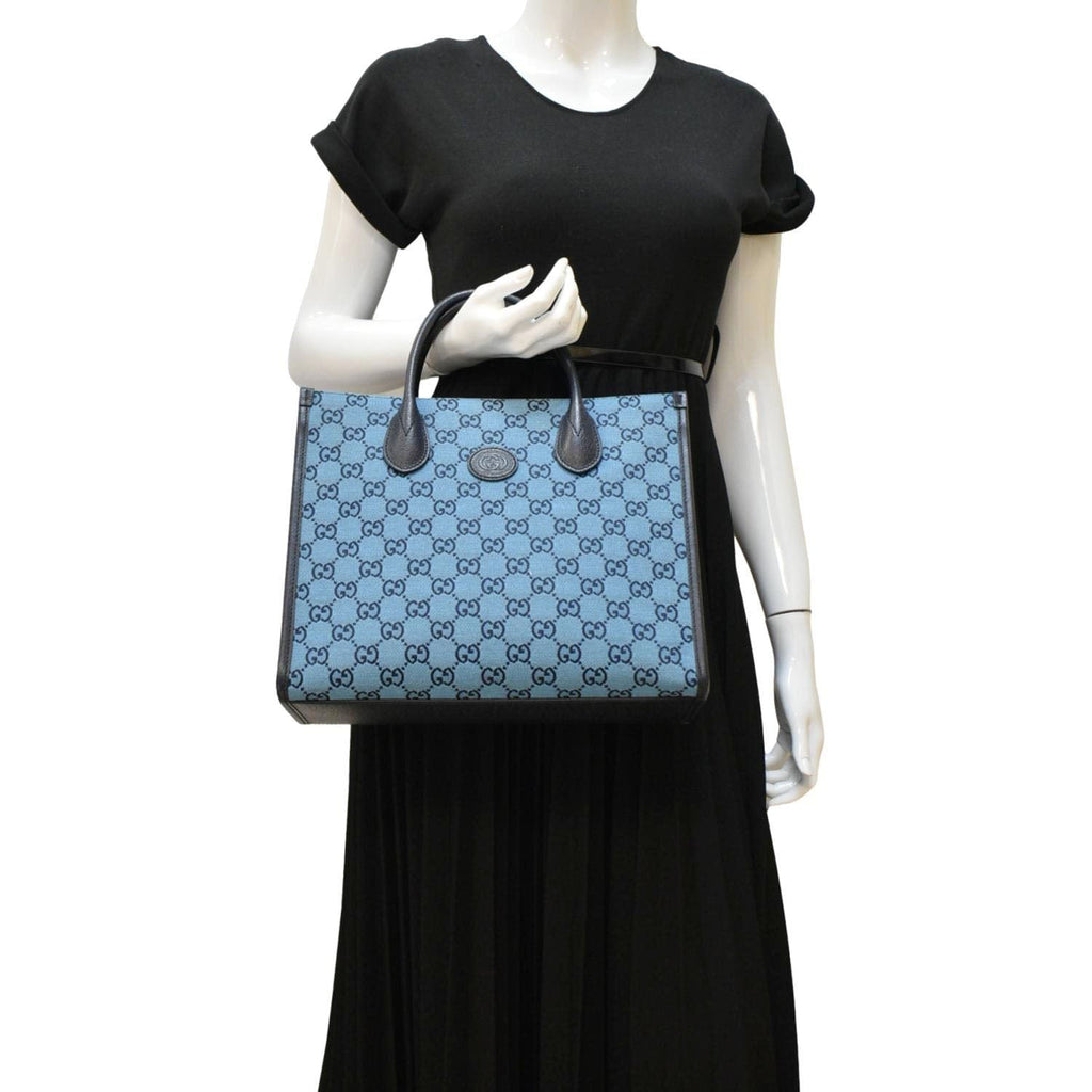 GUCCI Interlocking Gucci Supreme Canvas Tote Bag Blue 659983