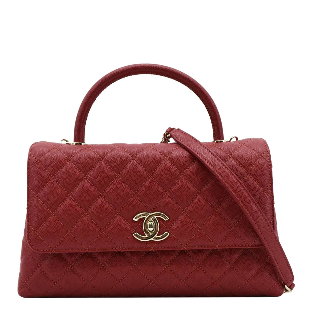 Chanel CC Coco Caviar Leather Top Handle Flap Shoulder Bag Red