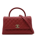 Chanel CC Coco Caviar Leather Top Handle Flap Shoulder Bag Red