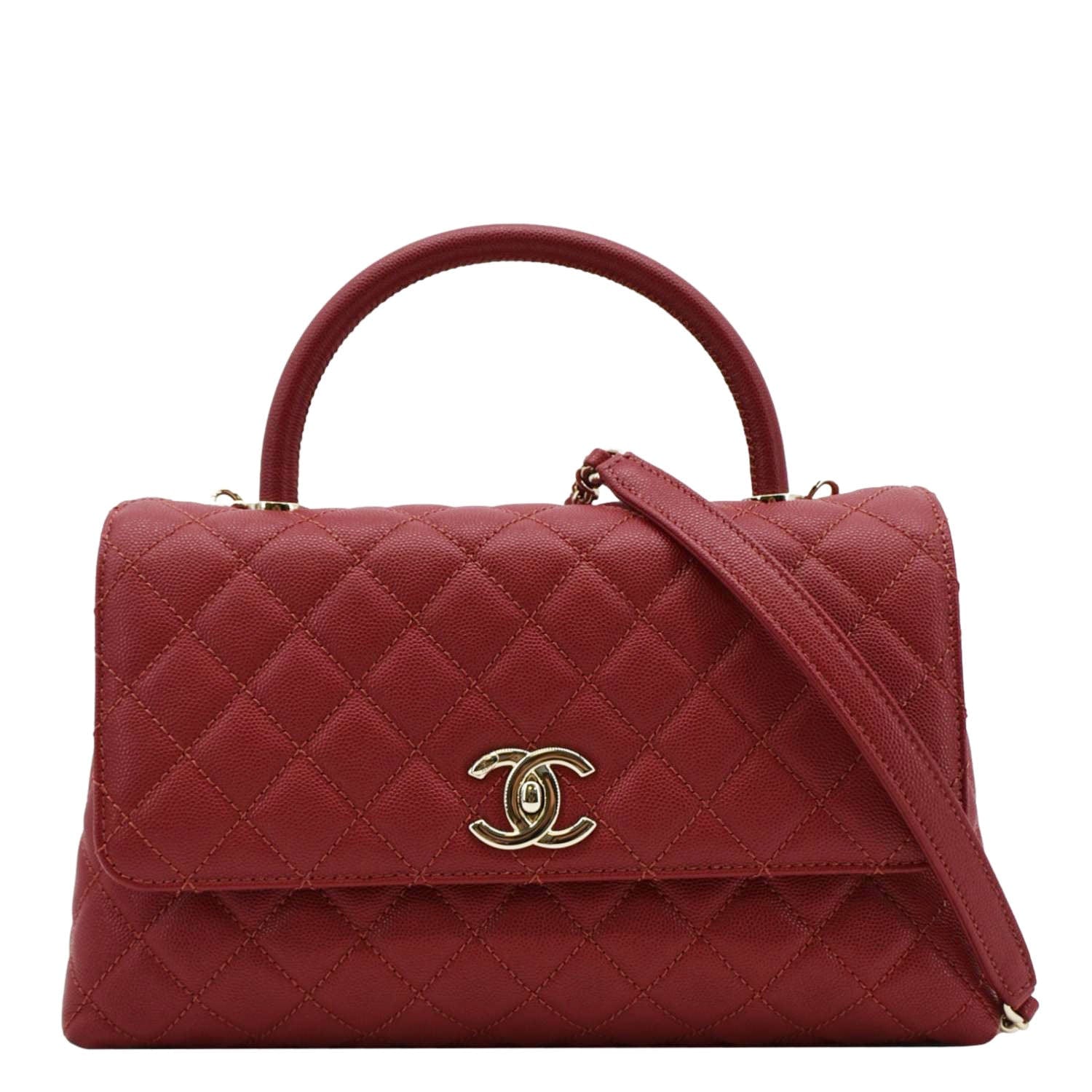 Chanel CC Coco Caviar Leather Top Handle Flap Shoulder Bag Red