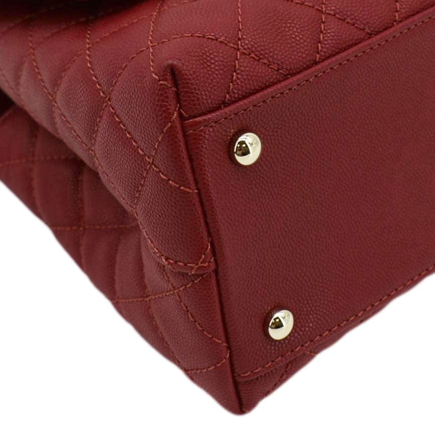 Chanel CC Coco Caviar Leather Top Handle Flap Shoulder Bag Red