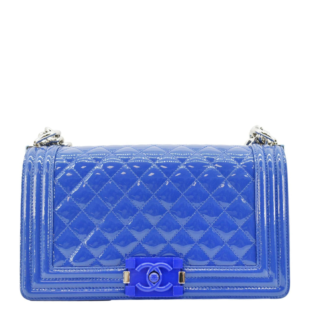 Chanel Boy Flap Old Medium Plexiglass Patent Leather Crossbody Bag Blue