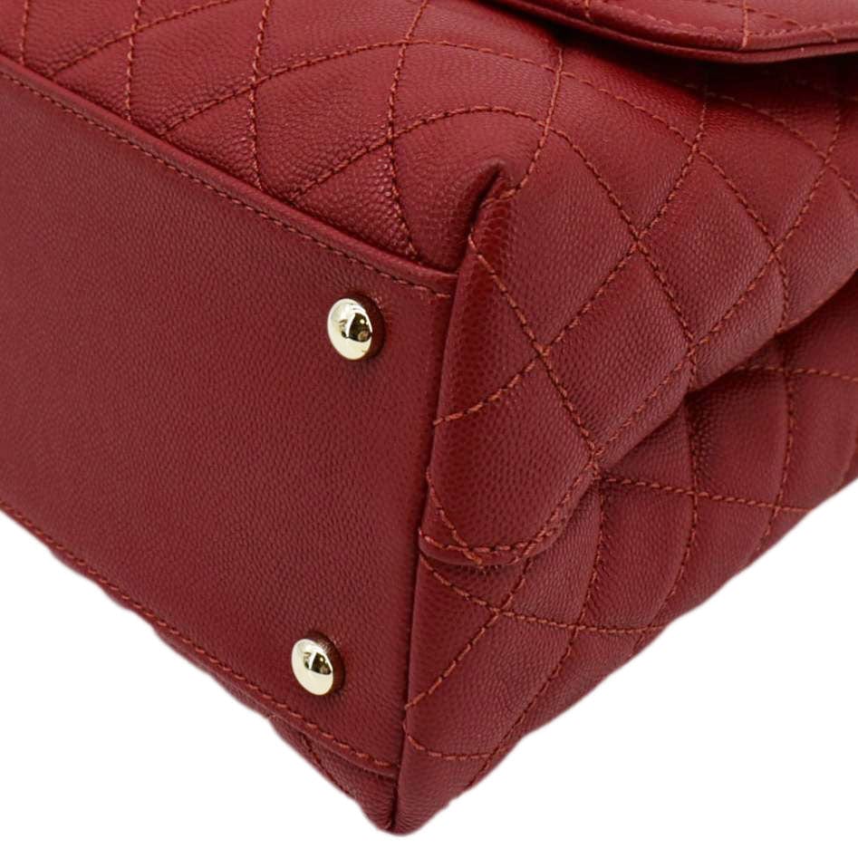 Chanel CC Coco Caviar Leather Top Handle Flap Shoulder Bag Red