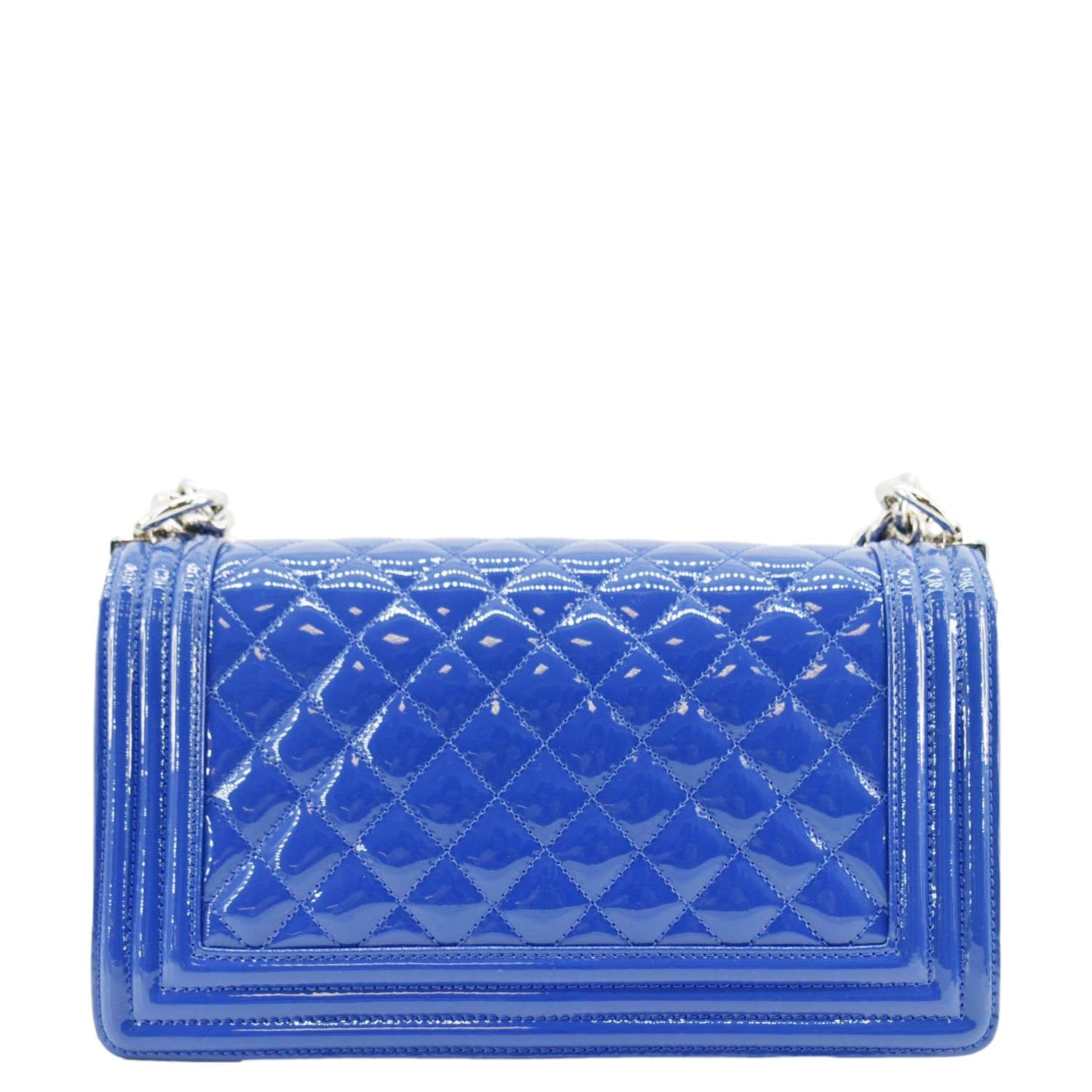 Chanel Boy Flap Old Medium Plexiglass Patent Leather Crossbody Bag Blue