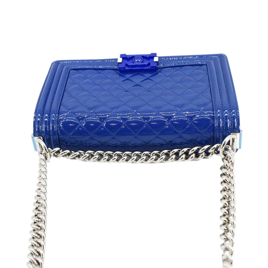 Chanel Boy Flap Old Medium Plexiglass Patent Leather Crossbody Bag Blue