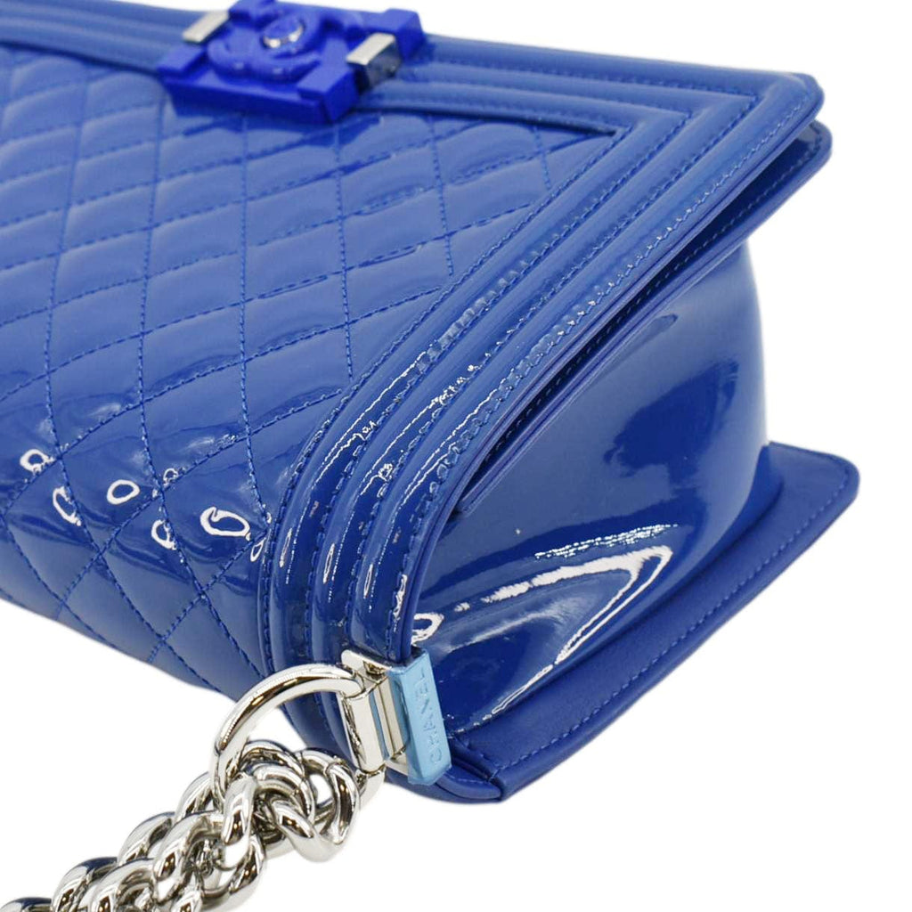 Chanel Boy Flap Old Medium Plexiglass Patent Leather Crossbody Bag Blue