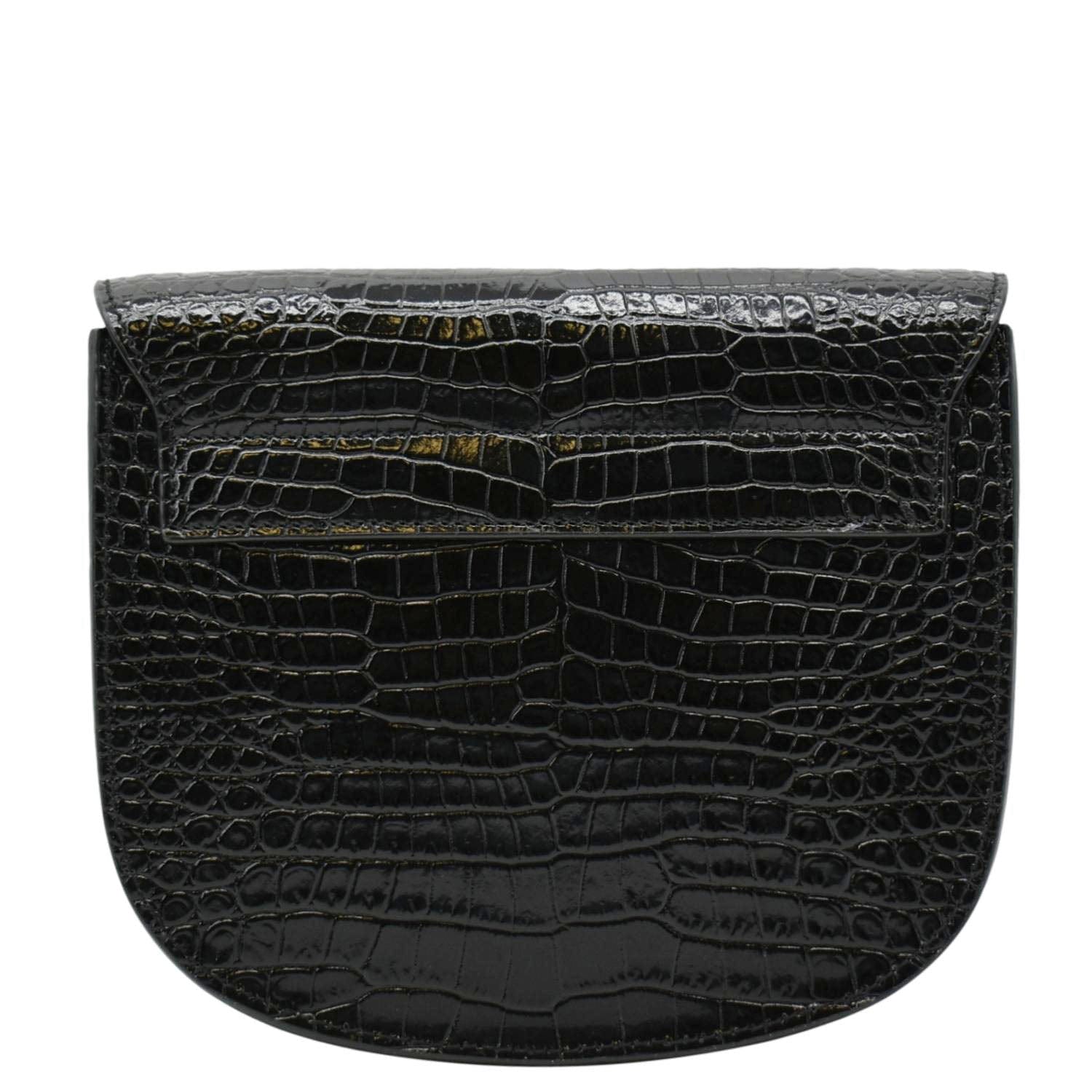 YVES SAINT LAURENT Kaia Small  Embossed Leather Satchel Bag Black