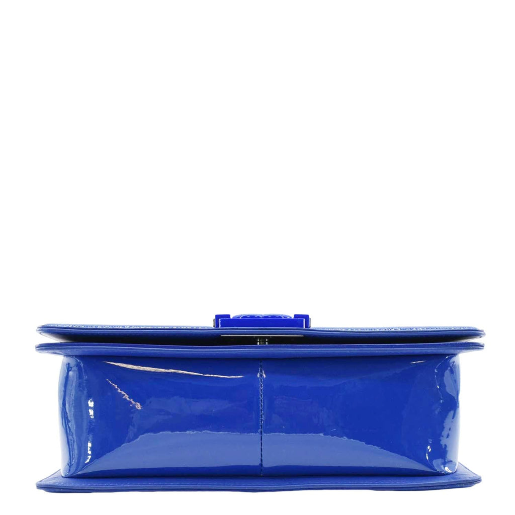 Chanel Boy Flap Old Medium Plexiglass Patent Leather Crossbody Bag Blue