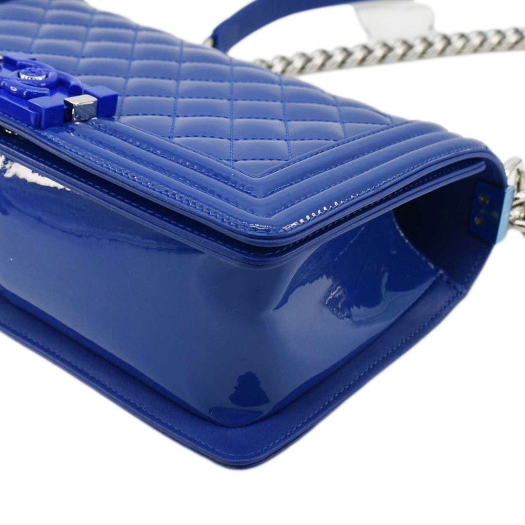 Chanel Boy Flap Old Medium Plexiglass Patent Leather Crossbody Bag Blue