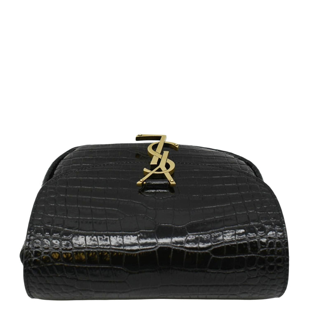 YVES SAINT LAURENT Kaia Small  Embossed Leather Satchel Bag Black
