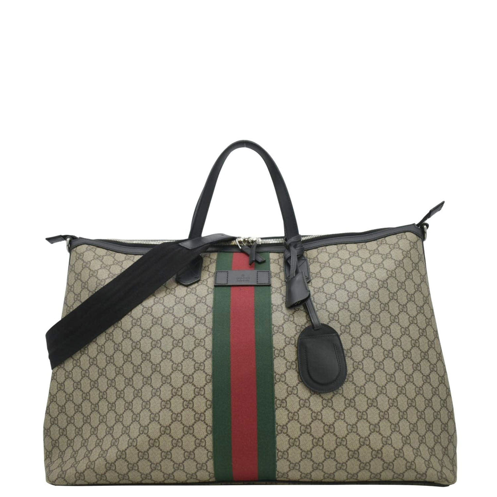 GUCCI Large Zippered Gucci Supreme Canvas Web Duffle Bag Beige 353406