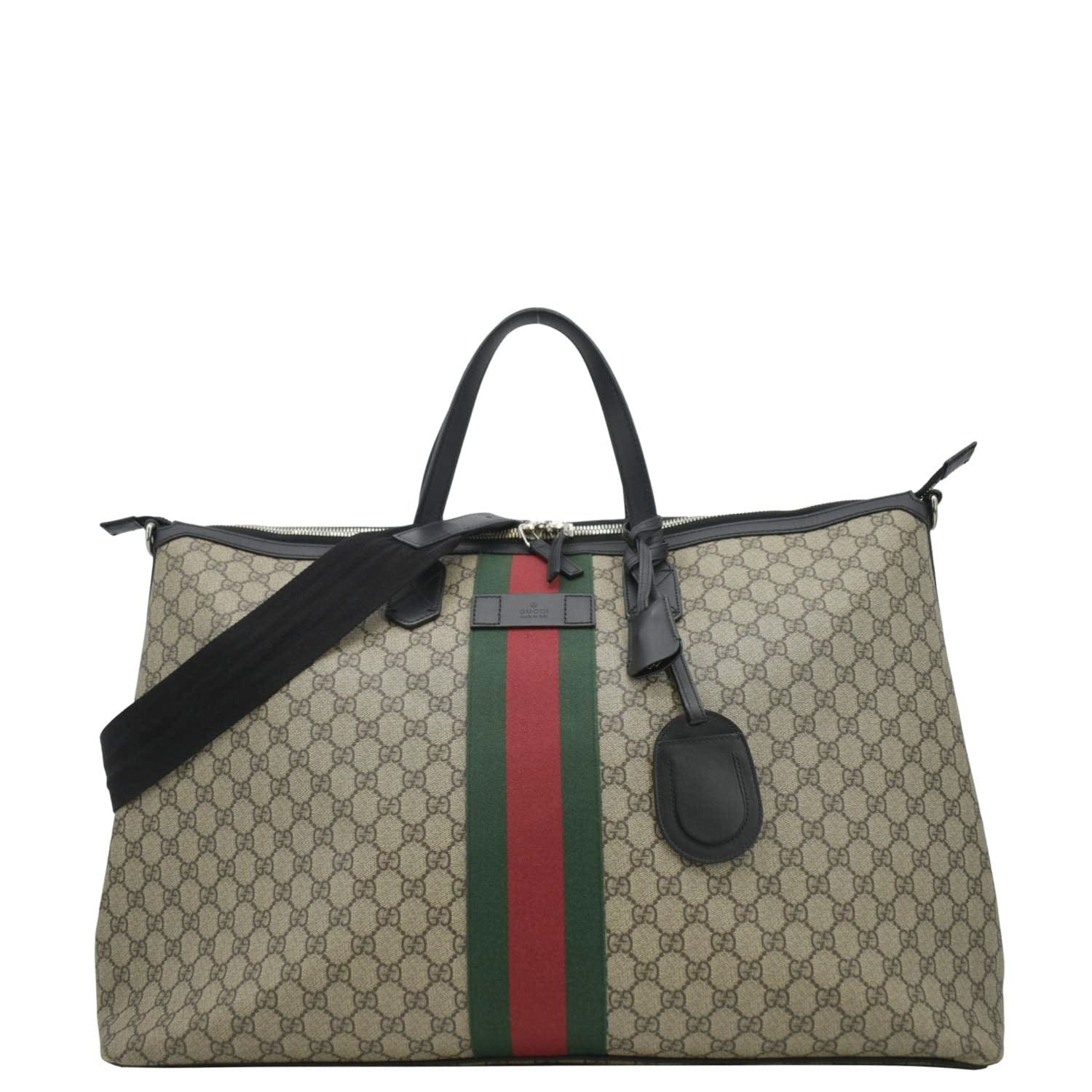 GUCCI Large Zippered Gucci Supreme Canvas Web Duffle Bag Beige 353406