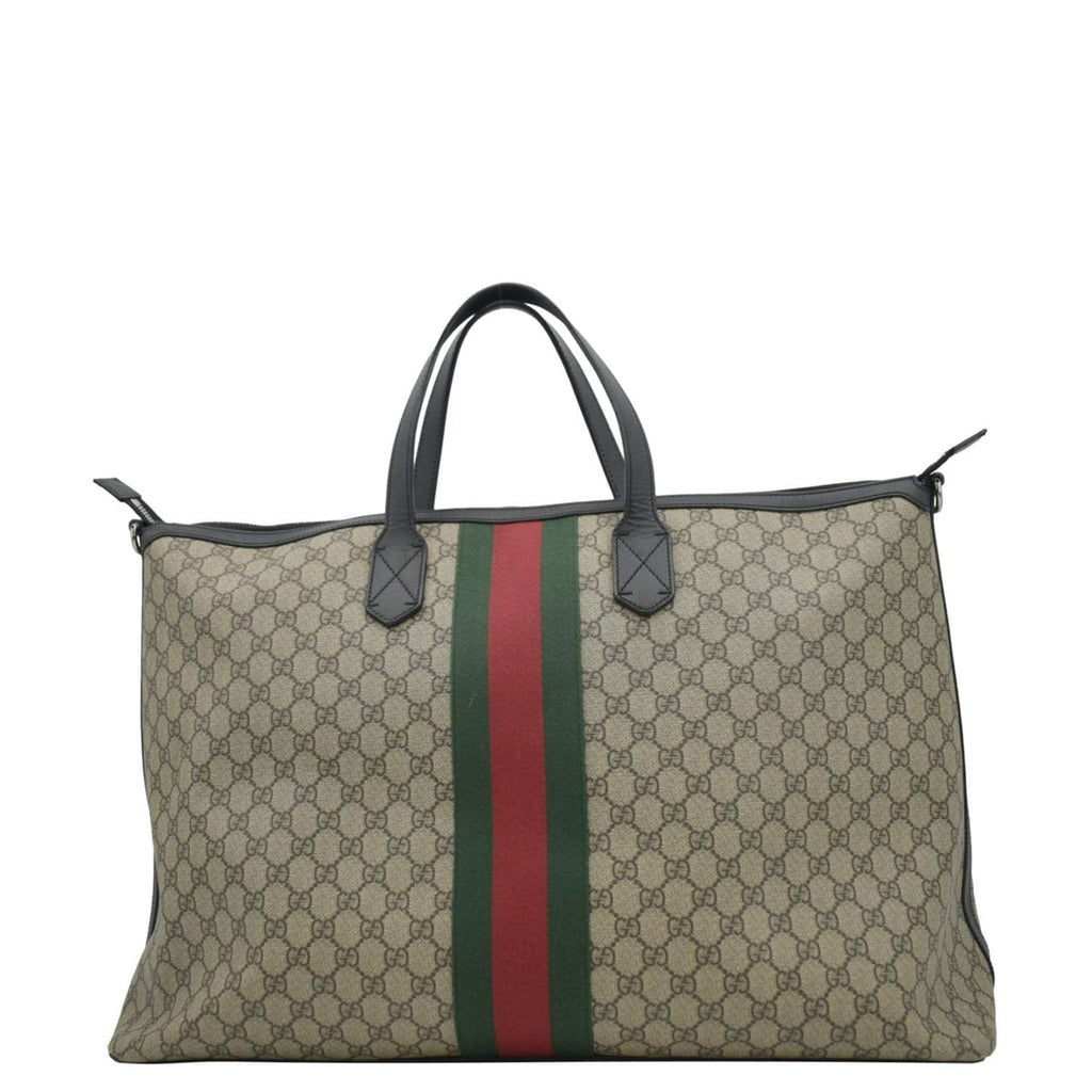 GUCCI Large Zippered Gucci Supreme Canvas Web Duffle Bag Beige 353406