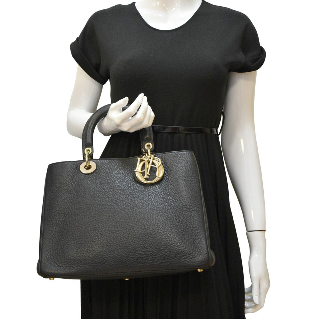 CHRISTIAN DIOR Diorissimo Leather Tote Shoulder  Bag Black
