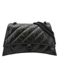 BALENCIAGA Hourglass Medium Crushed Leather Chain Wallet Shoulder Bag Black