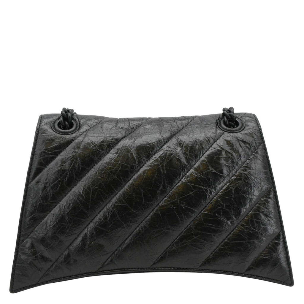 BALENCIAGA Hourglass Medium Crushed Leather Chain Wallet Shoulder Bag Black