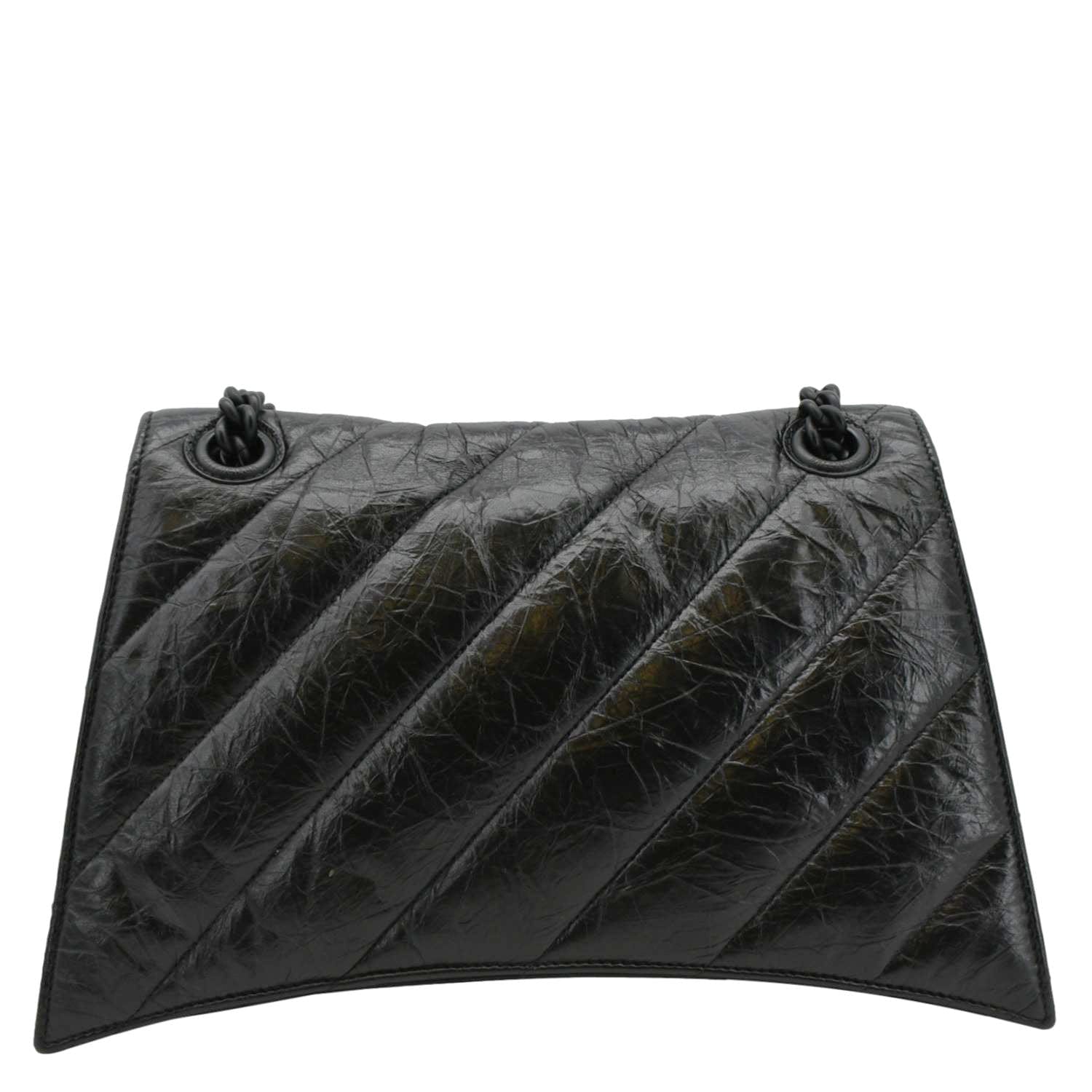 BALENCIAGA Hourglass Medium Crushed Leather Chain Wallet Shoulder Bag Black