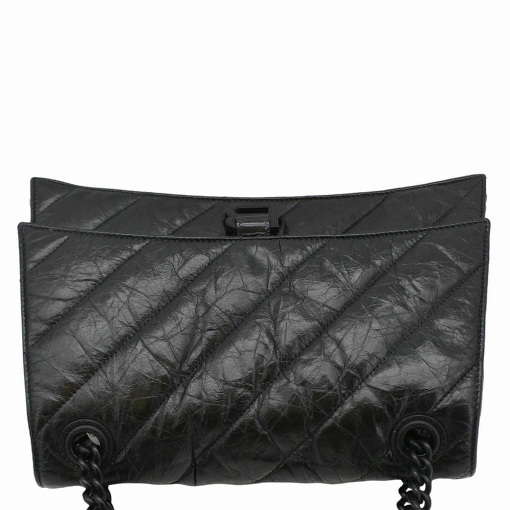BALENCIAGA Hourglass Medium Crushed Leather Chain Wallet Shoulder Bag Black