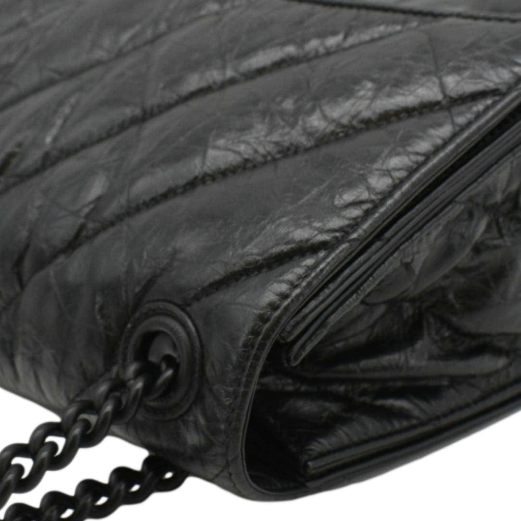 BALENCIAGA Hourglass Medium Crushed Leather Chain Wallet Shoulder Bag Black