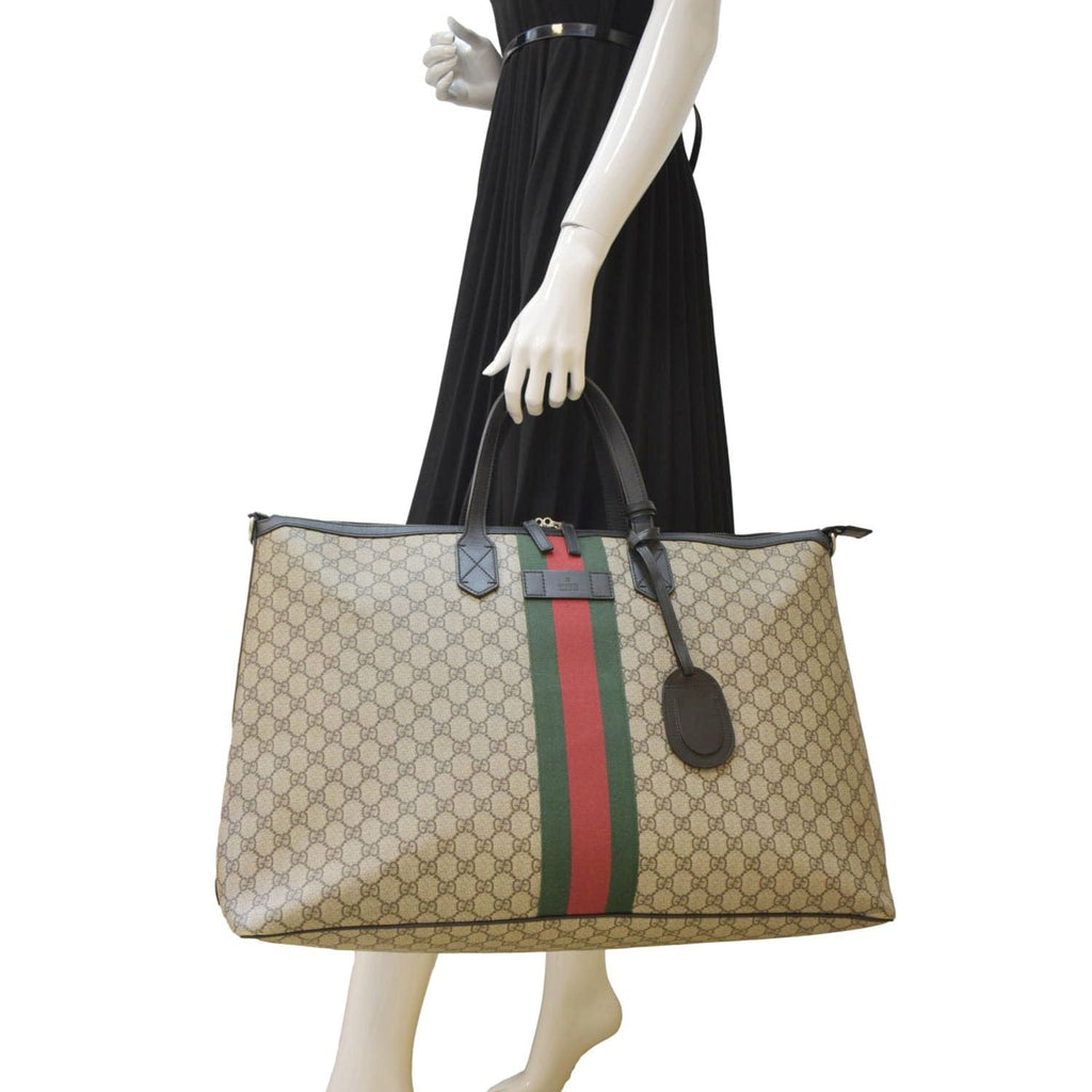 GUCCI Large Zippered Gucci Supreme Canvas Web Duffle Bag Beige 353406