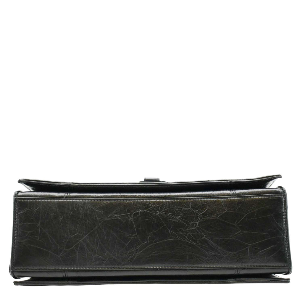 BALENCIAGA Hourglass Medium Crushed Leather Chain Wallet Shoulder Bag Black