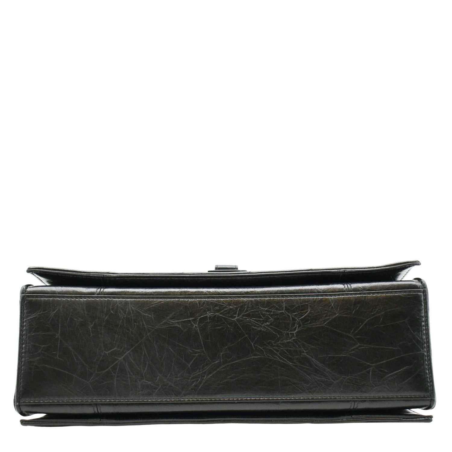 BALENCIAGA Hourglass Medium Crushed Leather Chain Wallet Shoulder Bag Black