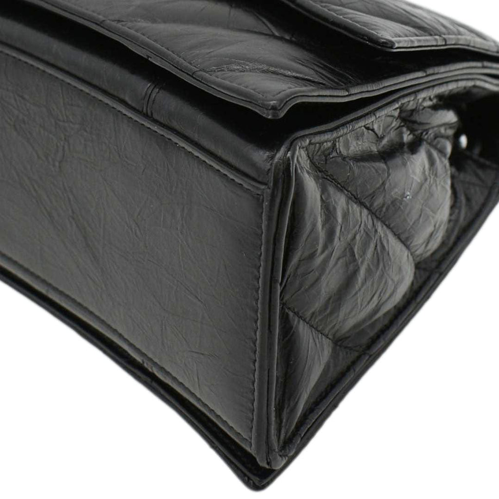 BALENCIAGA Hourglass Medium Crushed Leather Chain Wallet Shoulder Bag Black