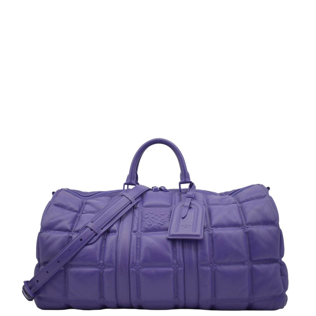 LOUIS VUITTON Keepall 45 Bandouliere Puffy Damier Leather Travel Bag Violet
