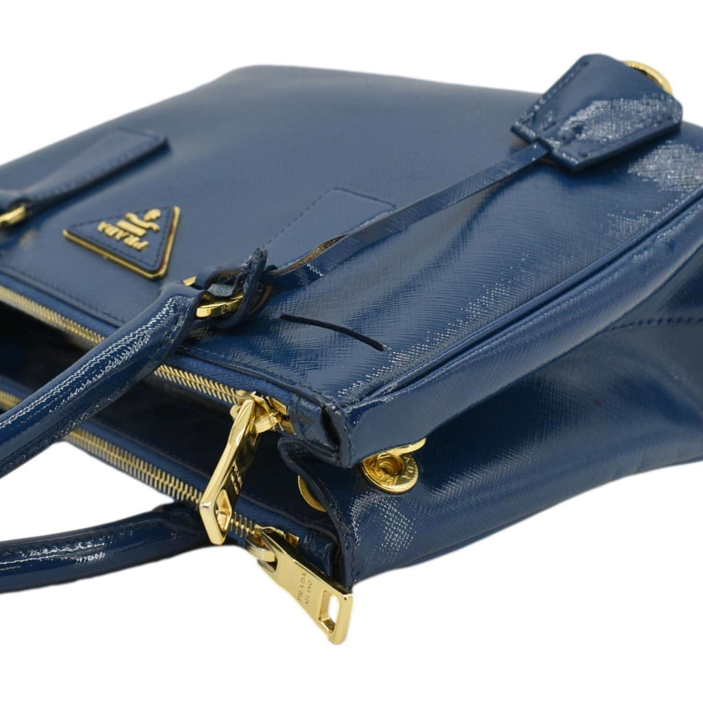 PRADA Galleria Double-Zip Mini Saffiano Leather Tote Bag Blue