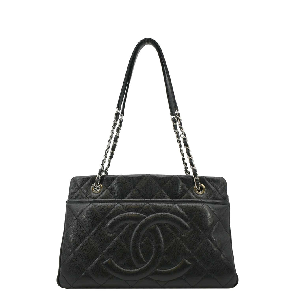 Chanel Timeless CC Soft Quilted Caviar Leather Shopping Tote Bag Black