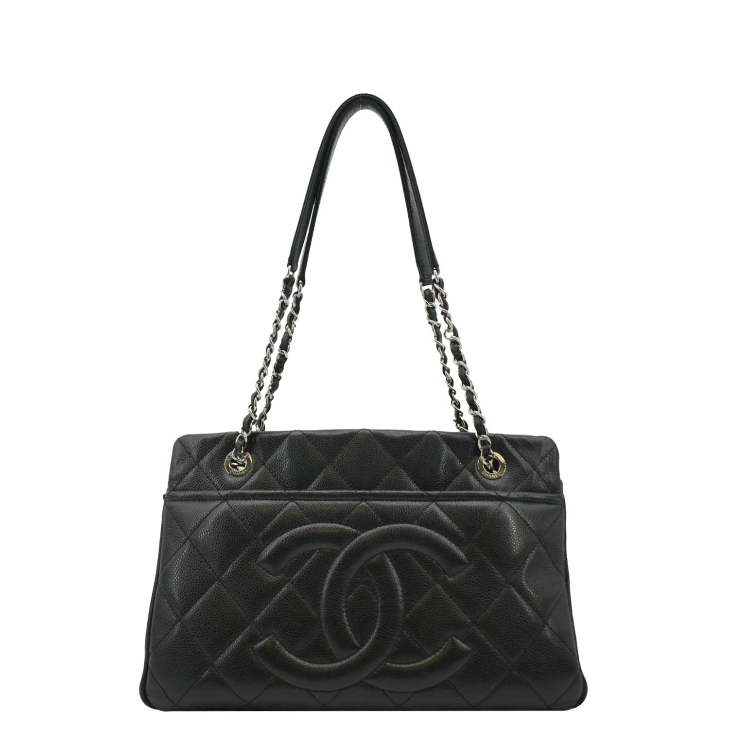 Chanel Timeless CC Soft Quilted Caviar Leather Shopping Tote Bag Black