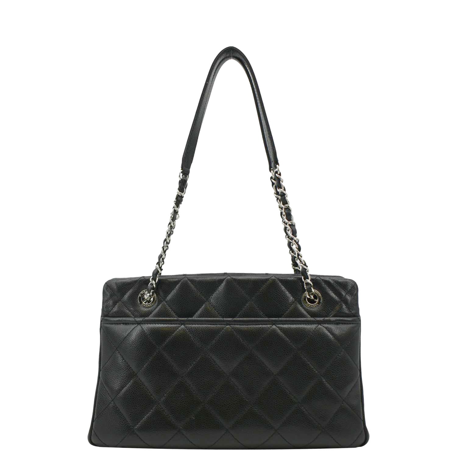 Chanel Timeless CC Soft Quilted Caviar Leather Shopping Tote Bag Black