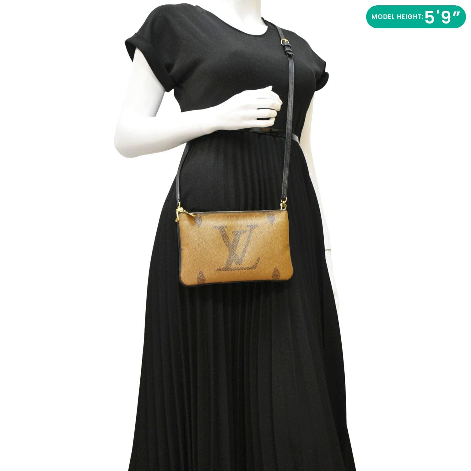LOUIS VUITTON Double Zip Pochette Giant Monogram Reverse Canvas Crossbody Bag Brown