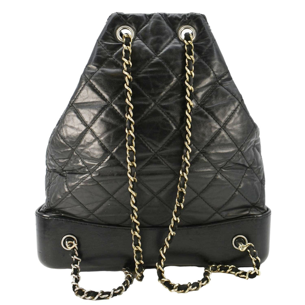 Chanel Gabrielle Quilted Aged Calfskin Leather Backpack Bag Black