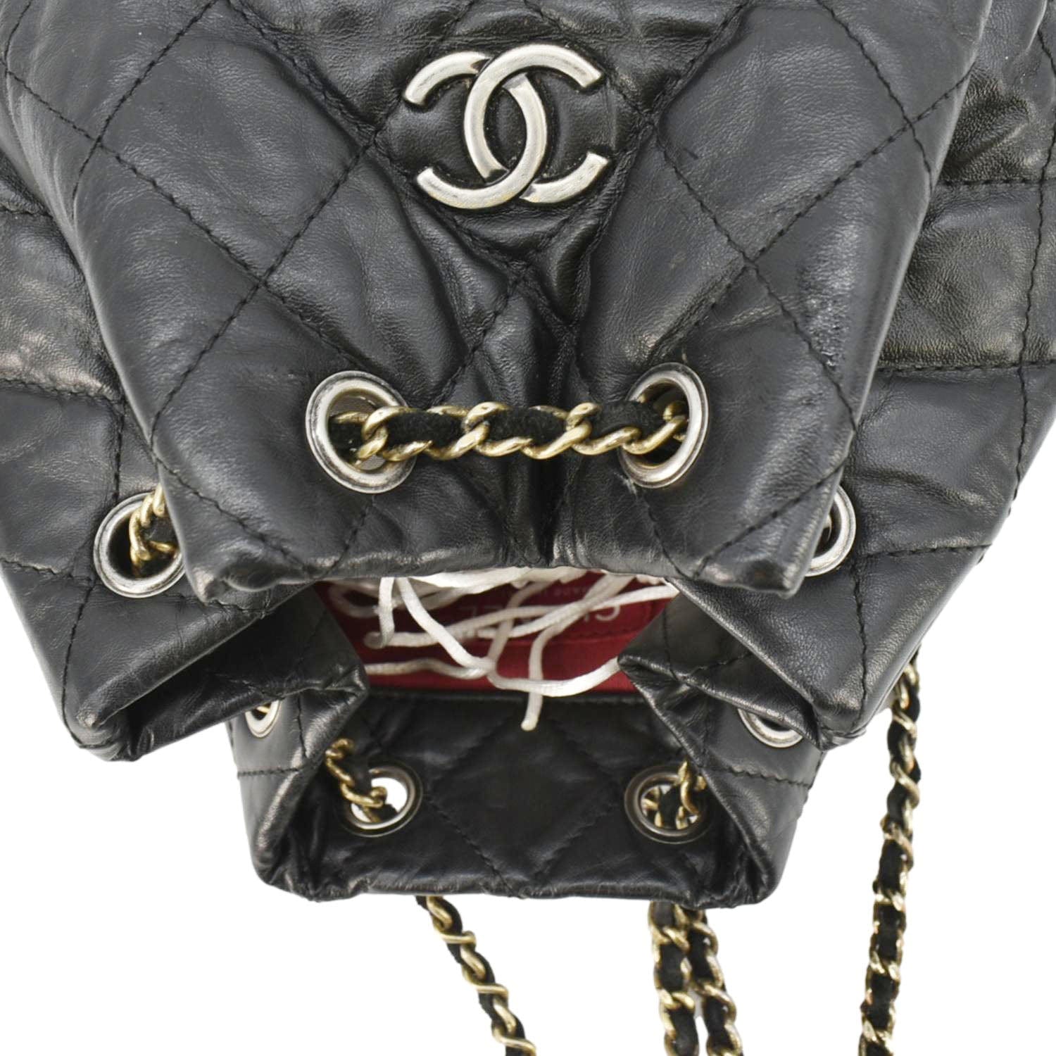 Chanel Gabrielle Quilted Aged Calfskin Leather Backpack Bag Black