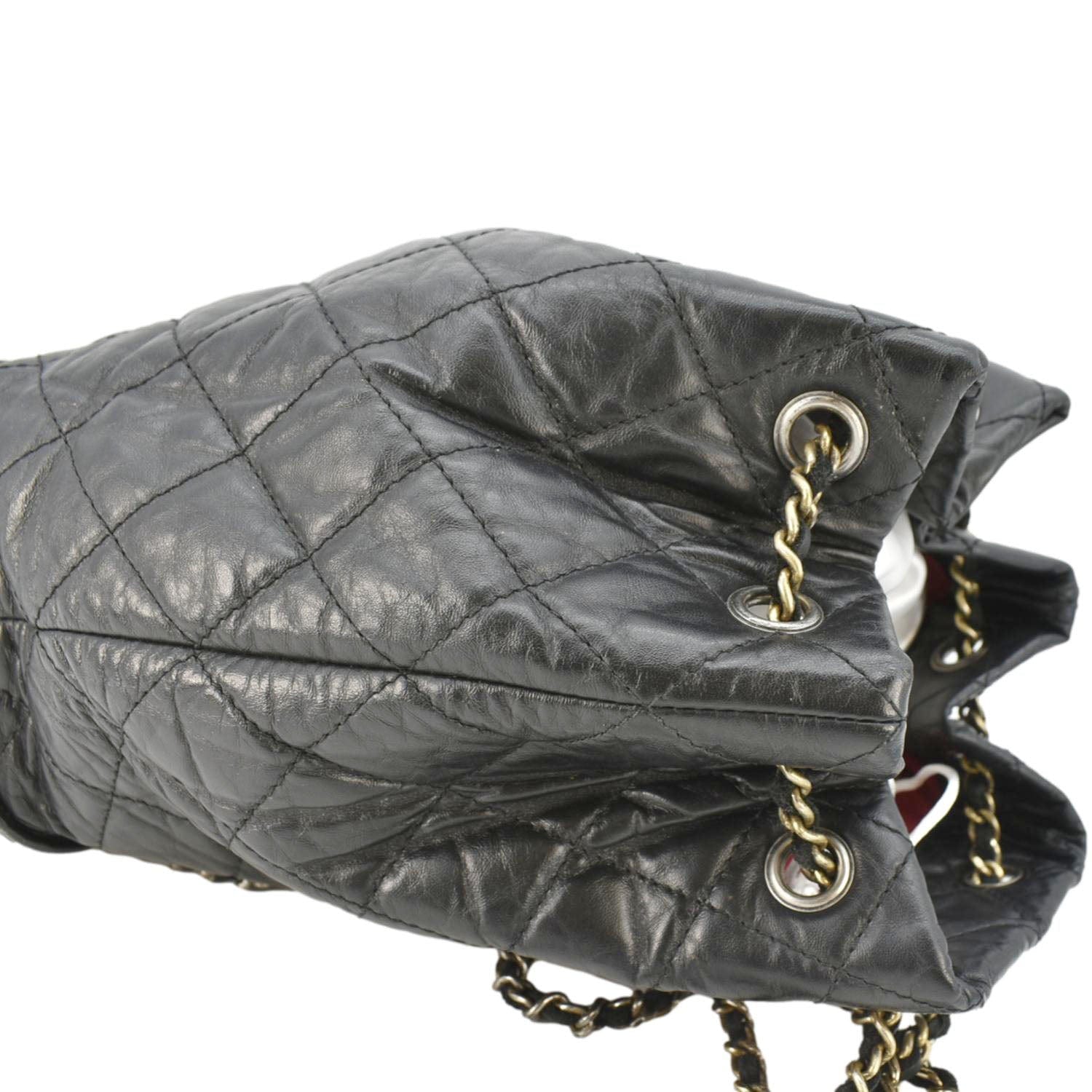 Chanel Gabrielle Quilted Aged Calfskin Leather Backpack Bag Black