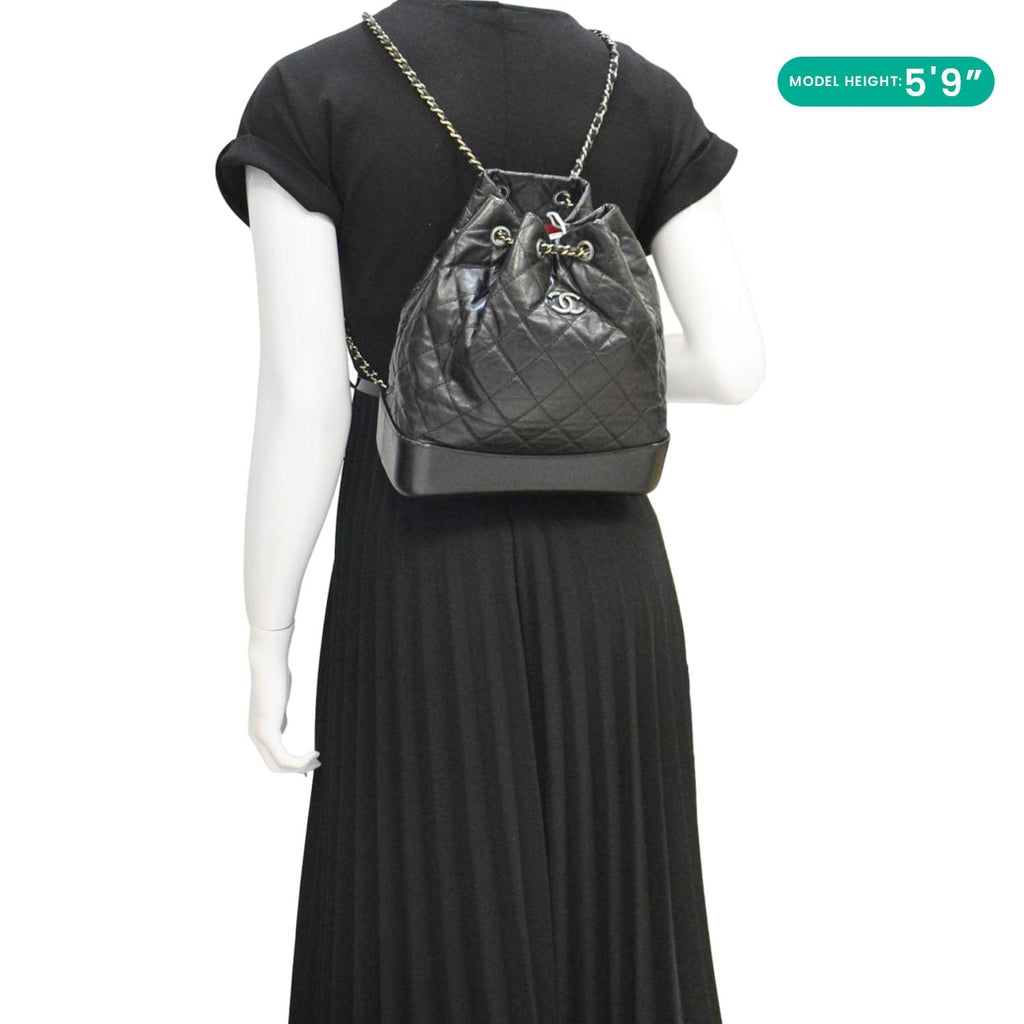 Chanel Gabrielle Quilted Aged Calfskin Leather Backpack Bag Black