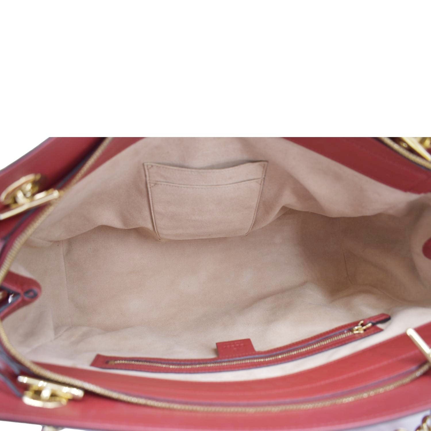 GUCCI Large Soft Signature Leather Chain Shoulder Tote Bag Red 453771