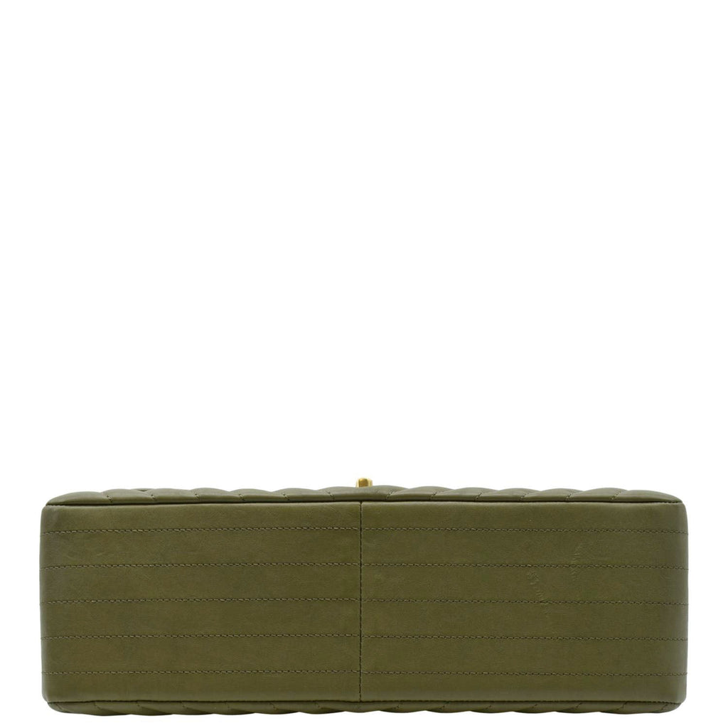 Chanel Classic Jumbo Flap Chevron Leather Crossbody Bag Olive