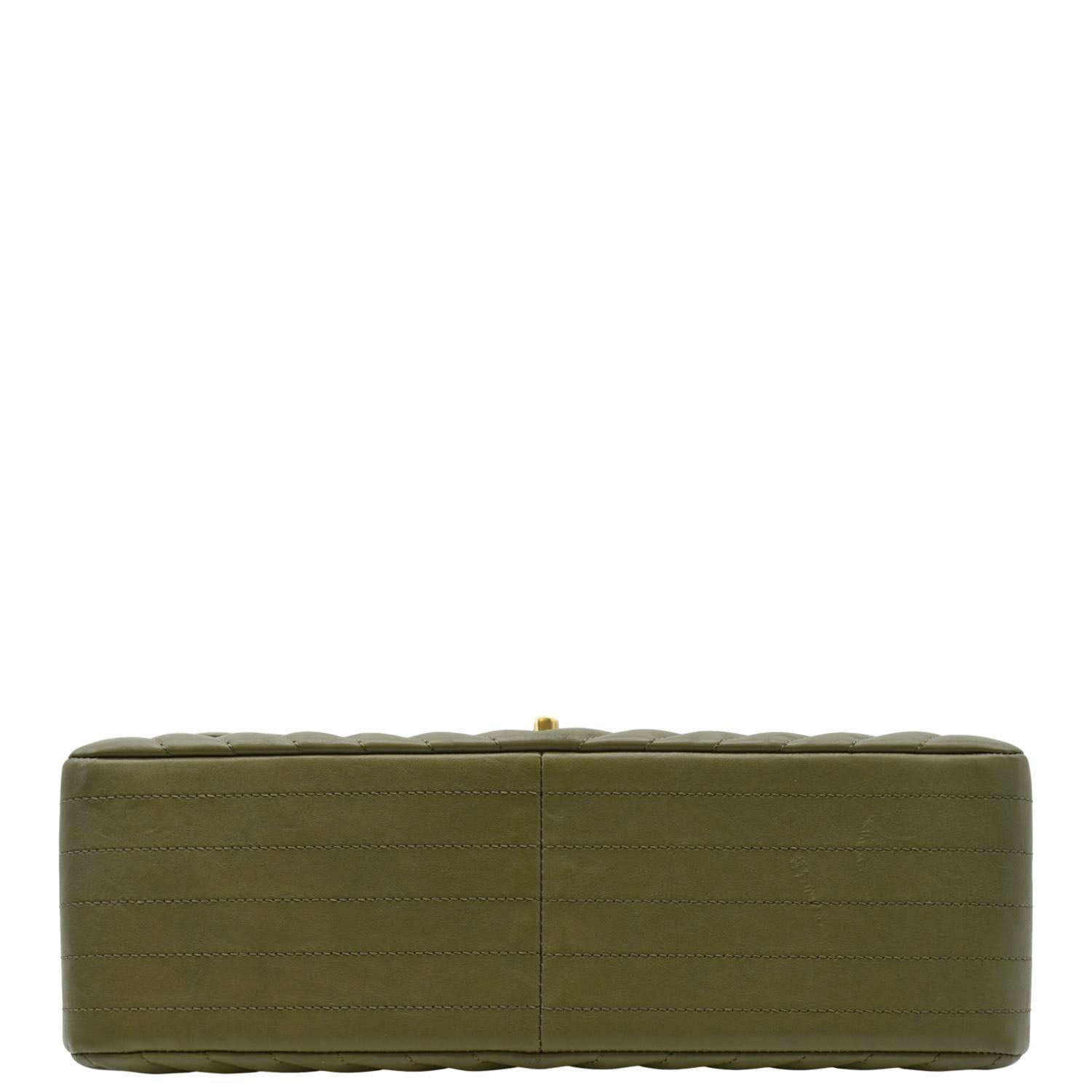 Chanel Classic Jumbo Flap Chevron Leather Crossbody Bag Olive