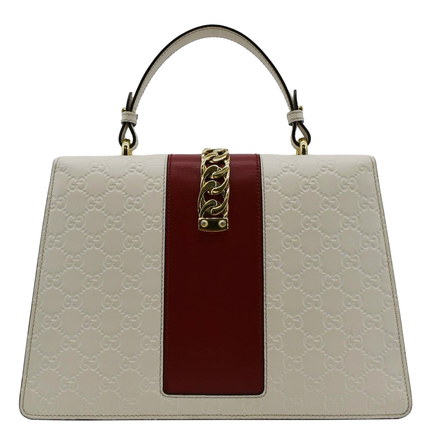 GUCCI Sylvie Medium Gucci Signature Leather Top Handle Shoulder Bag Off White 431665