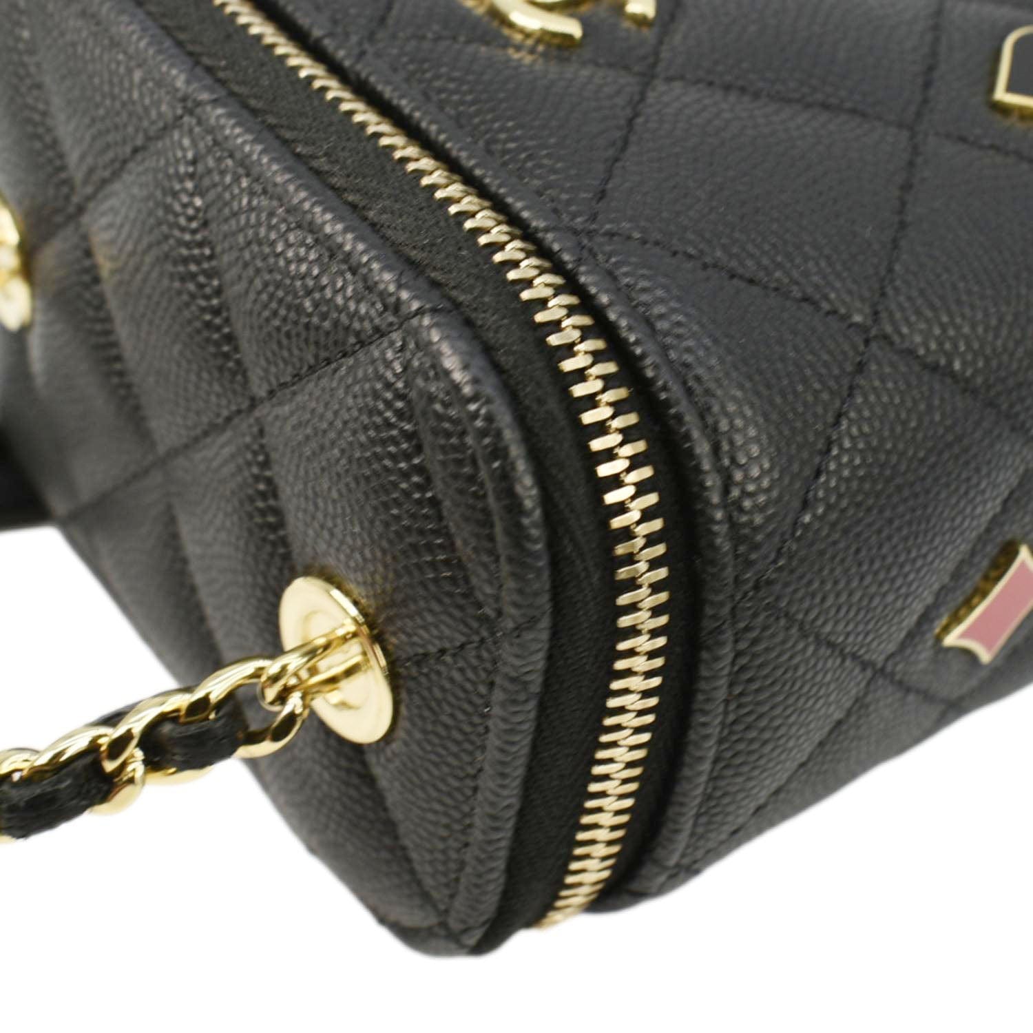 Chanel Coco Casino Mini Quilted Caviar Leather Vanity Case Black