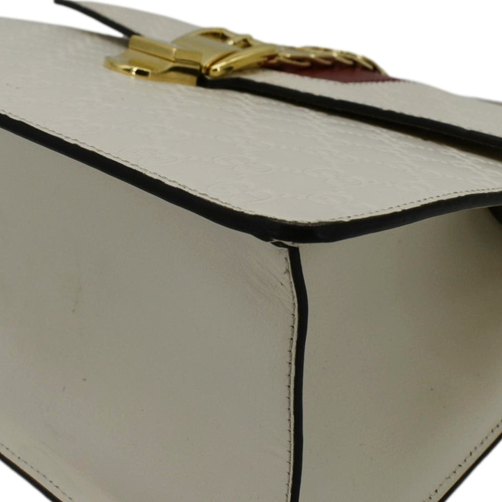 GUCCI Sylvie Medium Gucci Signature Leather Top Handle Shoulder Bag Off White 431665