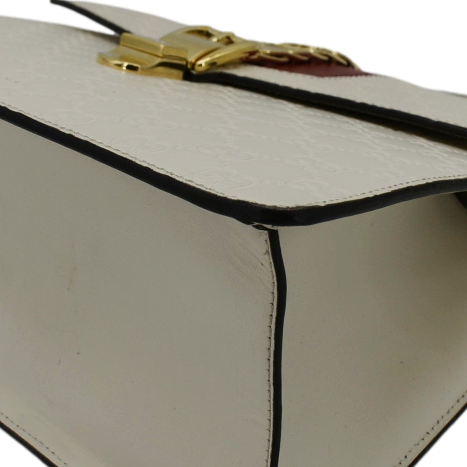 GUCCI Sylvie Medium Gucci Signature Leather Top Handle Shoulder Bag Off White 431665